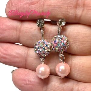 Sea shell pearl earrings with clay glitter ball